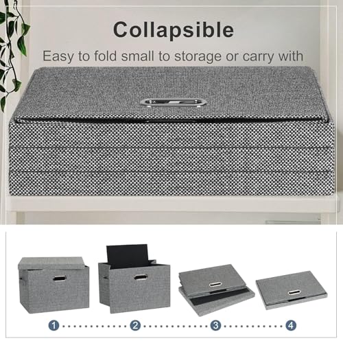 Storage Bins with Lids Fabric Closet Organizers Cubes Office Organization (Black and White Mix / Large -3 Pack)