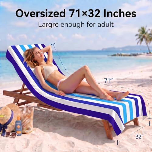 2 Pack Microfiber Beach Towels Oversized 71x32 Blue Striped (2 Pack Blue Navy Multi / X-Large (32x71 inches))