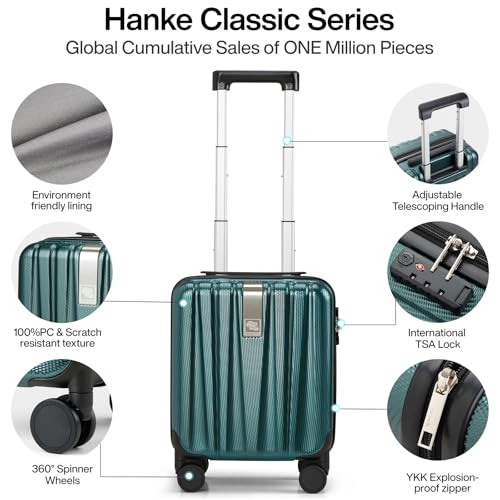 14 Inch Underseat Carry On Luggage with Wheels Hard Shell Suitcases Lightweight Small Luggage for Weekender Mini Suitcase Carry On Bag Travel Luggage for Travel Rolling Suitcase (14 Inch / Blackish Green)