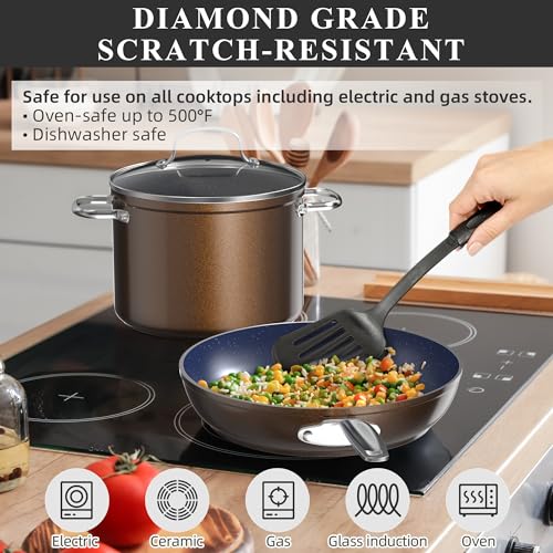 Healthy Duralon Blue Ceramic Nonstick Cookware Set (Metallic Mocha Brown / 12pc Set)