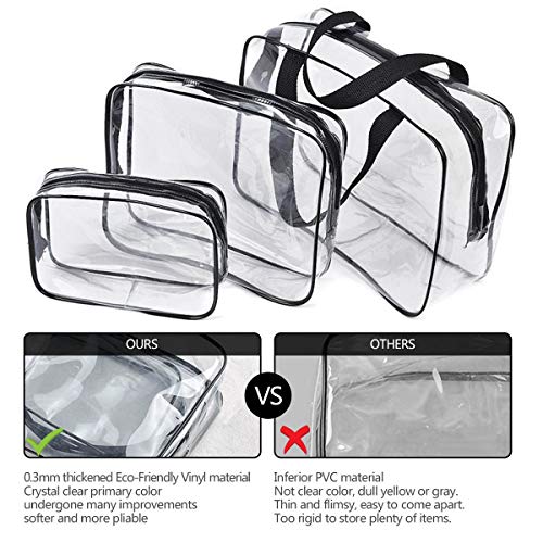 6Pcs Crystal Clear PVC Travel Toiletry Bag Kit for Women Men (6pcs Black / 1 Large, 2 Medium, 3 Small)