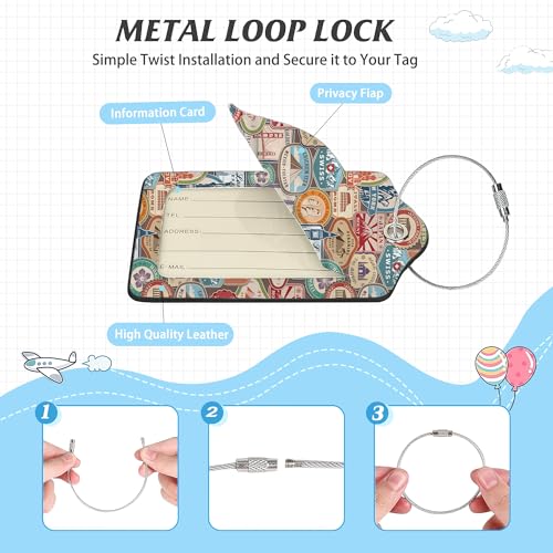 3 Pack Luggage Tag for Suitcase (Travel Stamp)