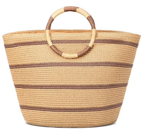 Beach Bags for Women Straw Tote Bag Summer Beach Bag Large Woven Straw Tote for Vacation Holiday (Brunette)