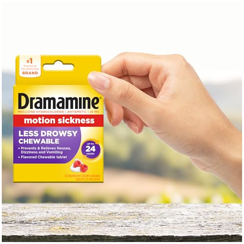 Motion Sickness Less Drowsy Raspberry Cream Chewable (12 Count (Pack of 2))