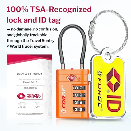 TSA Approved Luggage Locks with Lost & Found Tags for Travel and Home (Orange2 &TSID)