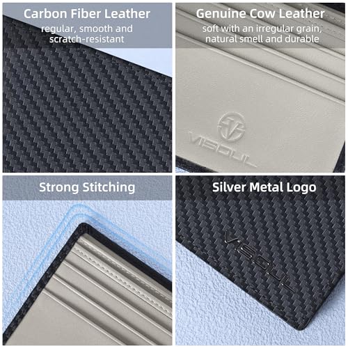 Mens Carbon Fiber Leather Bifold Wallet with 2 ID Windows (Black+Light Gray)