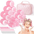 4 Sizes Hair Rollers for Women Pink Curlers Set with Gift Makeup Bag (Light Pink)