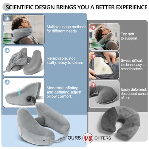 Travel Neck Pillow for Airplane Pillow Comfortably Supports Head (Grey)