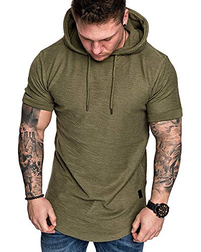 Mens Fashion Hoodies Sport Pullover Solid Color Shirt Workout Lightweight Tops Green XX (XX-Large / Green1)