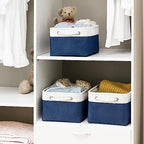 Storage Bins for Shelves (White & Blue / Medium -13.8Lx9.8Wx6.7H)