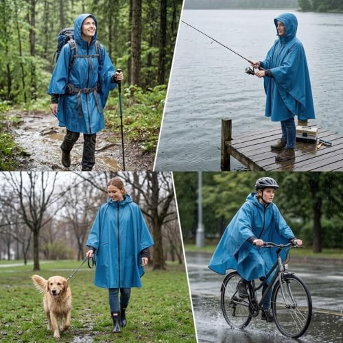 Rain Poncho Jacket Coat Hooded Zipper Style for Women (One Size / Peacock Blue)