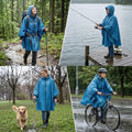 Rain Poncho Jacket Coat Hooded Zipper Style for Women (One Size / Peacock Blue)