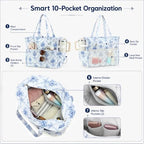Large Beach Bag for Women (Blue White)