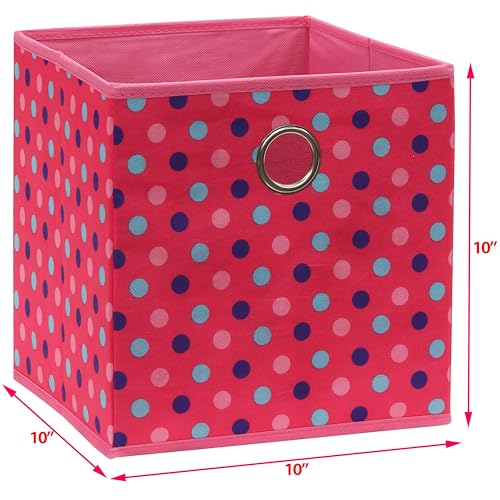 10 Inch Foldable Cube Storage Bins with Handles (6 Pack - 10" x 10" x 10" / Pink)