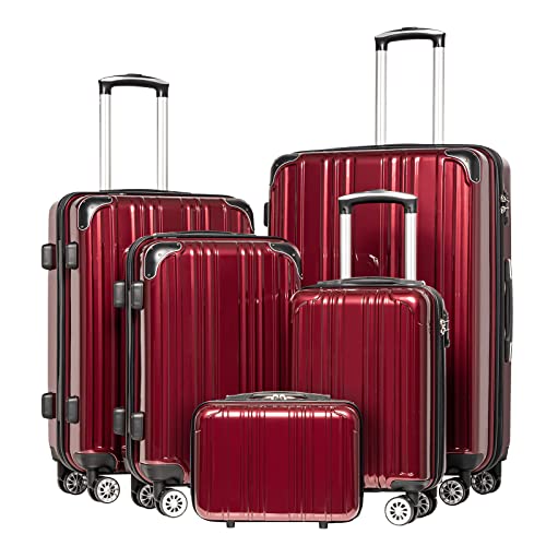 Luggage Set Lightweight and Durable Hardshell (wine wind new / 5-Piece Set)