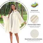 Rain Poncho for Adults with Zipper (One Size / Beige)