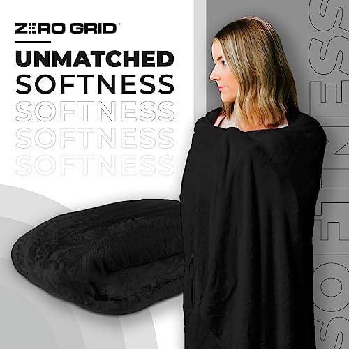 Lightweight Airplane & Travel Blanket with Foot Pockets (Black)