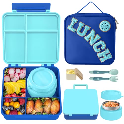 Kids Lunch Box with Thermo Insulated Lunch Bag for School (Blue)