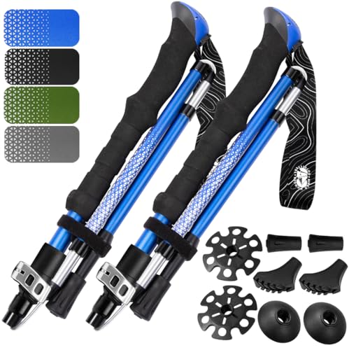 Premium Foldable Hiking Poles by USA Brand (EVA Foam - Blue / 115-135 cm for Height: 5'10" and taller)