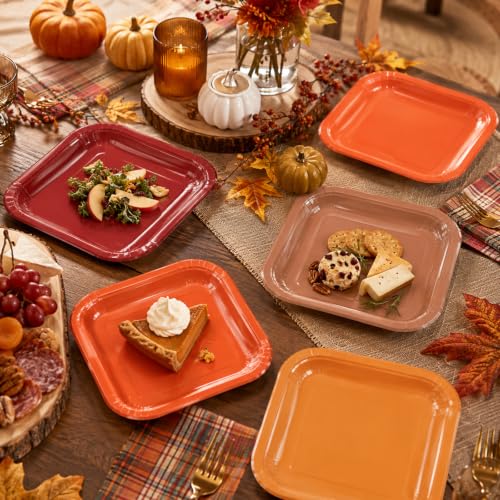 48PCS Fall Disposable Paper Plates 7 inch Square Party Decor (Multicolor)