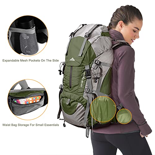 50L Hiking Backpack with Rain Cover for Both Men & Women (Green)