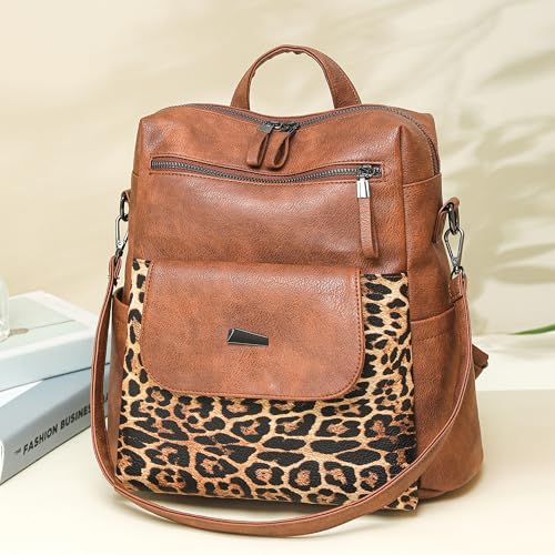 PU Leather Small Backpack Purse for Women Ladies Leopard (Leopard)