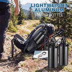 4 Pcs Aluminum Water Bottle 20 oz Reusable Bottles Lightweight Leak Proof Aluminum Sports Travel Bottles with Twist Cap Buckle for Gym (Black)
