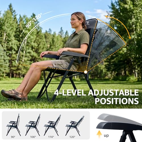 2 Set Folding Camping Chair 4 Positon Adjustable Recliner Black (Classic Black)