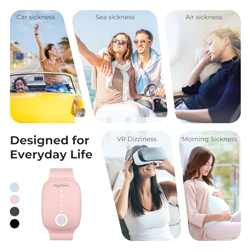 Fashion FDA Cleared Relieve Nausea Electrode Stimulator Morning Sickness Motion Travel Sickness Vomit Relief Rechargeable No Gel Drug Free Wrist Bands Without Side Effects (Pink)