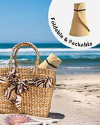 Womens Sun Hat with Ponytail Hole Wide Brim Beach Straw Visor (Medium / 04-khaki Beige Stripes)