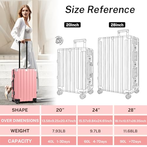 Zipperless Luggage with Spinner Wheels 100% PC Hardside 24in Suitcase (Pink / Medium (24 Inch))