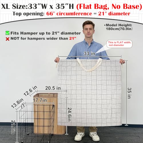 Canvas Laundry Bag with Handles & Drawstring (Geometry Grid,1pc XL / XL 33"W x 35"H┃1 Pack)