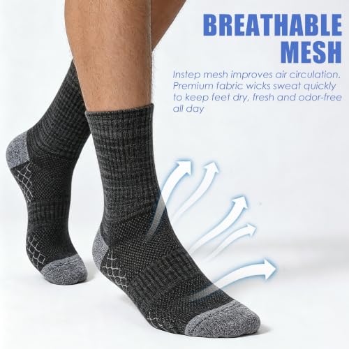 Light Compression Socks for Men Cotton Crew Socks Breathable Moisture Wicking Cushion Running Hiking Socks 3 (Large / Z-white(3 Pairs))