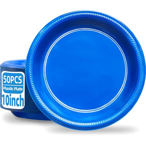 50 Pcs 10 Inch Blue Plastic Plates (Blue / 50 Pcs)