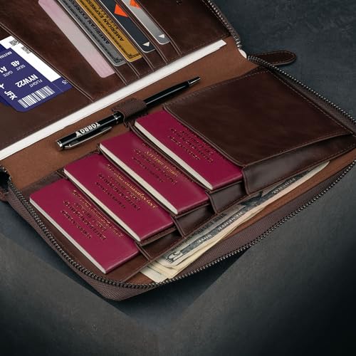 Premium Leather Family Travel Wallet (Dark Brown)