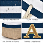 Personalized Women's Large Dark Blue Beach Tote Bag with Makeup Bag (Dark Blue 2 Pcs)