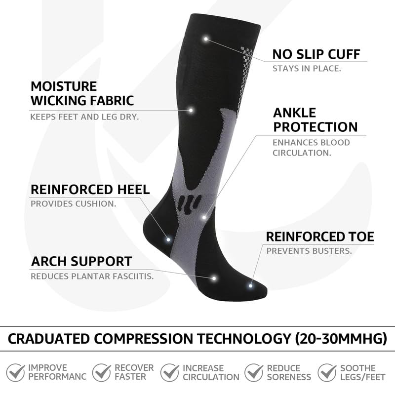 Women Compression Socks 3Pcs (XL/XXL / 01 Black | Black | Black)