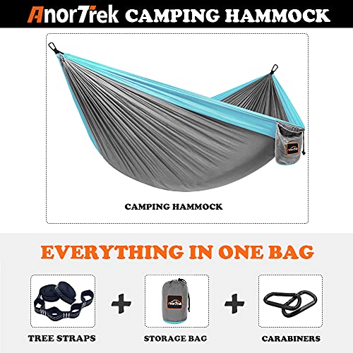 Camping Hammock (Light Grey&blue / Double 118''L x 78''W)