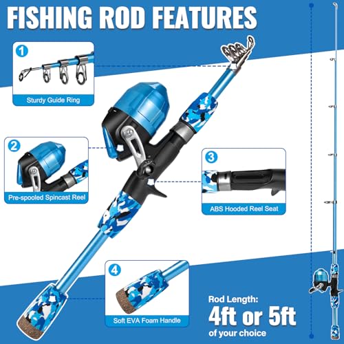 Kids Fishing Pole (Blue (with Fishing Net) / 5FT / 1.5M)