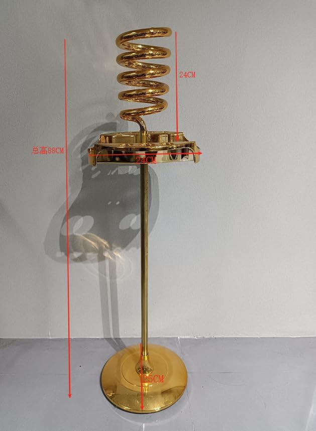 Hair Dryer Stand,Twisty Style Acrylic Top Holder,Hair Styling Appliances with Tray Two Spiral Holders and Heavy Base for Hair Dryer,Flat Iron,Curling Stick,Hair Straightener,Brush (Golden)