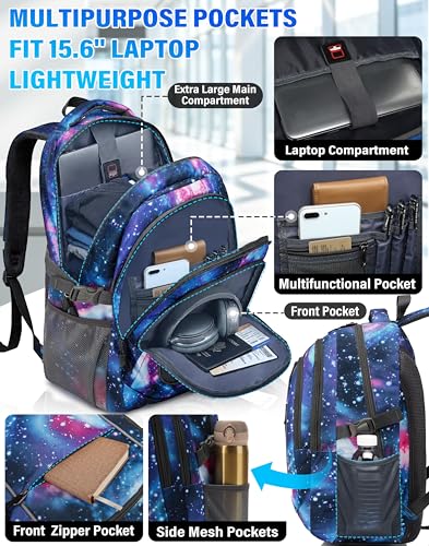 Extra Large Backpack Bookbag for College Travel Laptop Business Hiking Backpack Fit Laptop Up to 17 Inch Sturdy Multi Compartment Gifts for Men Women Night Light Reflective (17 Inch / Light Galaxy)