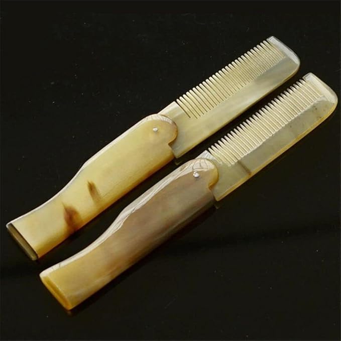Brown Yak Horn Comb Foldable Yak Horn Pockets Clip Moustache Beard Styling Tool Portable Comb Hairdressing Hair Care Tools Styling ToolBrushes Hair Combs