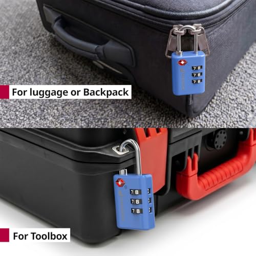 TSA Approved Locks for Luggage. Suitcase Locks with Open Alert Indicator (3 Digit Blue 2 Pack)