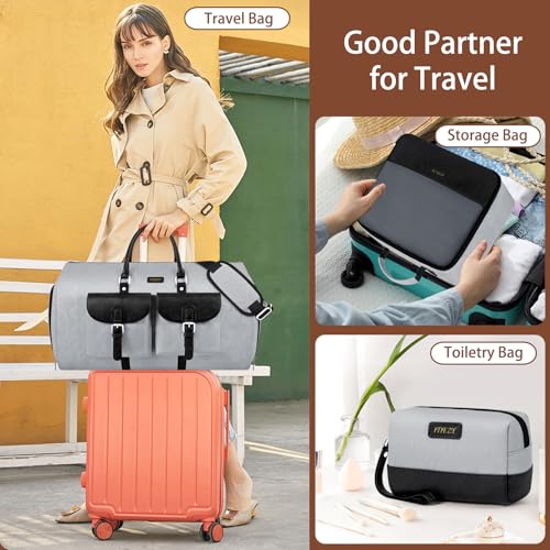Garment Bag for Travel Convertible Carry on Travel Duffel Bag for Men Women (A04-Grey)