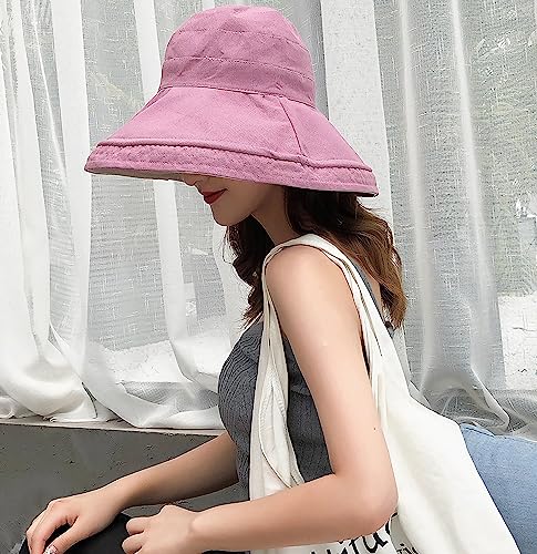 Women Summer Wide Brim Sun Hat Bucket Fishing Hats UV Protection (One Size / Lant001-pink)