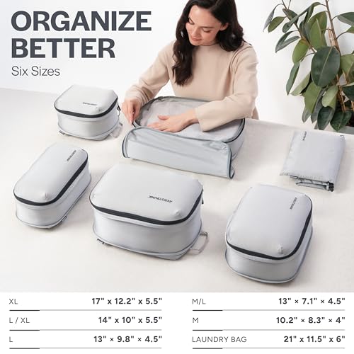 Ultralight Compression Packing Cubes for Travel (6-Pack / Grey)