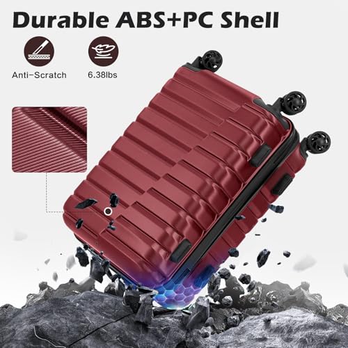 Lightweight Luggage with TSA Lock (3 Piece Set (20in/24in/28in) / Wine Red)