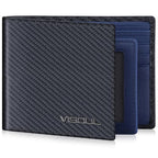 Leather Mens Bifold RFID Blocking Wallet with 2 ID Windows (Black+Blue)