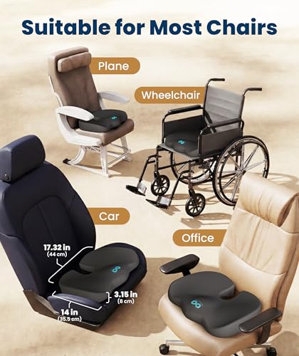 Doctor Recommended Memory Foam Seat Cushion for Office Chairs & Car (Gray / Large)