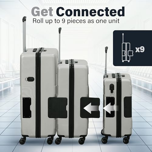 Patented Connecting Hard Shell 3 Piece Luggage Set (Silver / 3-Piece Set)
